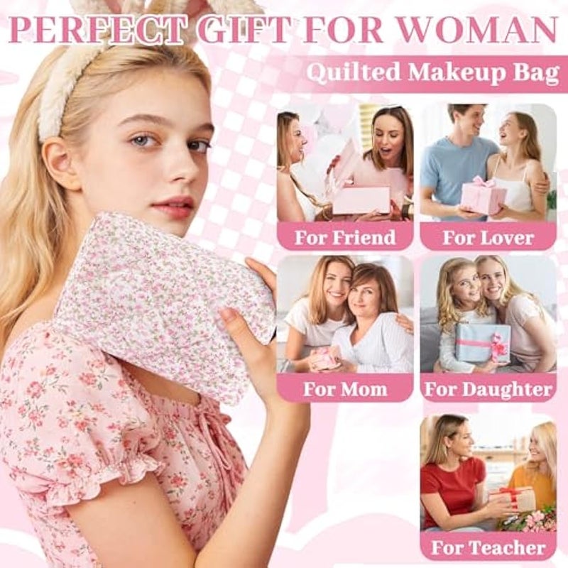 يورسكيتووس شنطة مكياج مبطنة صغيرة لطيفة، شنطة مستحضرات تجميل منتفخة من القطن، منظم مكياج كوكيت للسفر، شنطة مكياج جمالية محمولة بسحاب لتخزين ادوات الزينة للنساء والفتيات المراهقات والاطفال (بينك) - Image 5